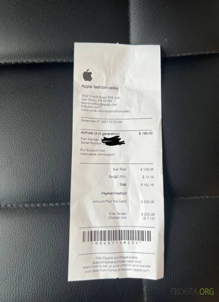 Chèque de paiement de la société Apple